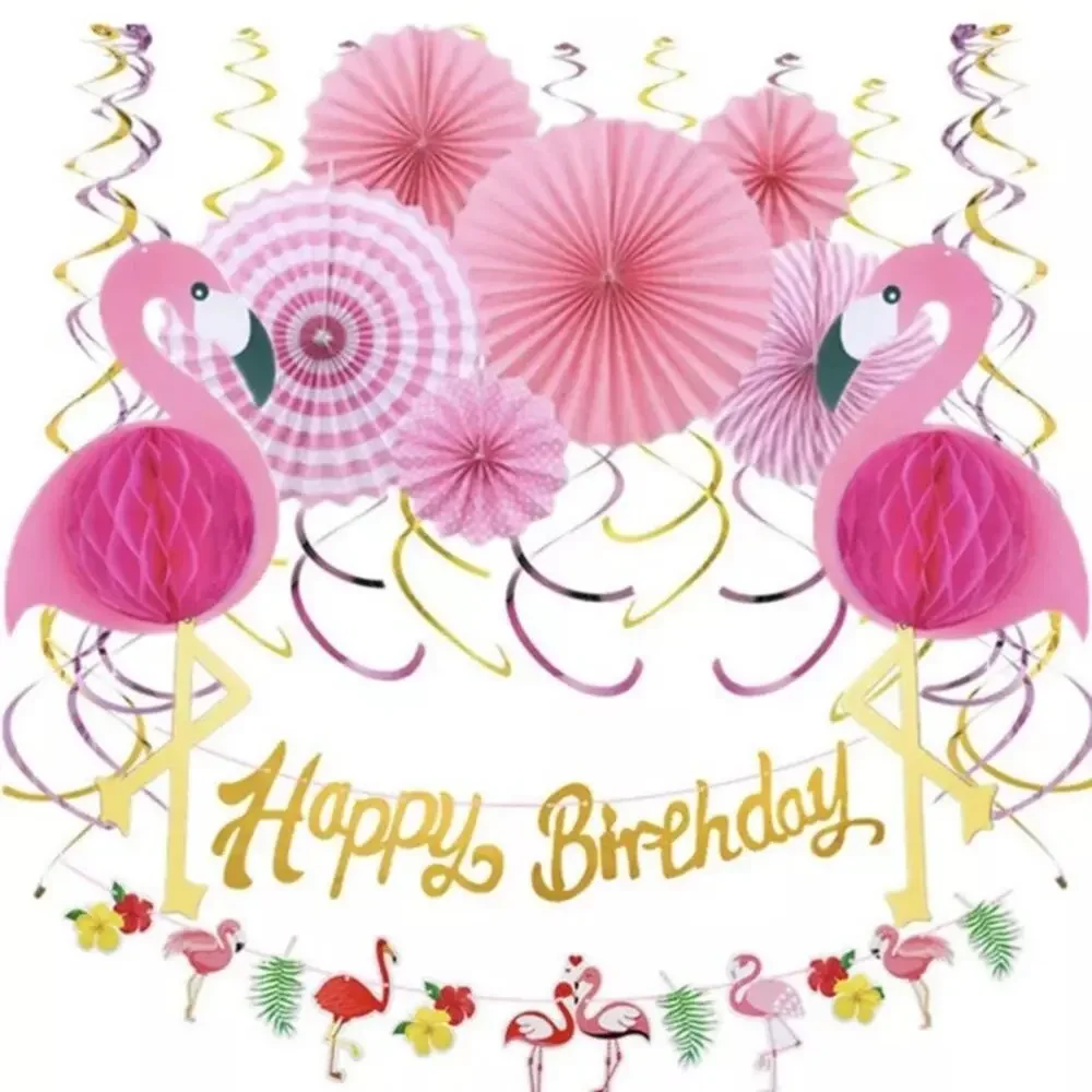 Tropical Pink Flamingo Party Honeycomb Decoration,Swirl Decorations,Hanging Pin